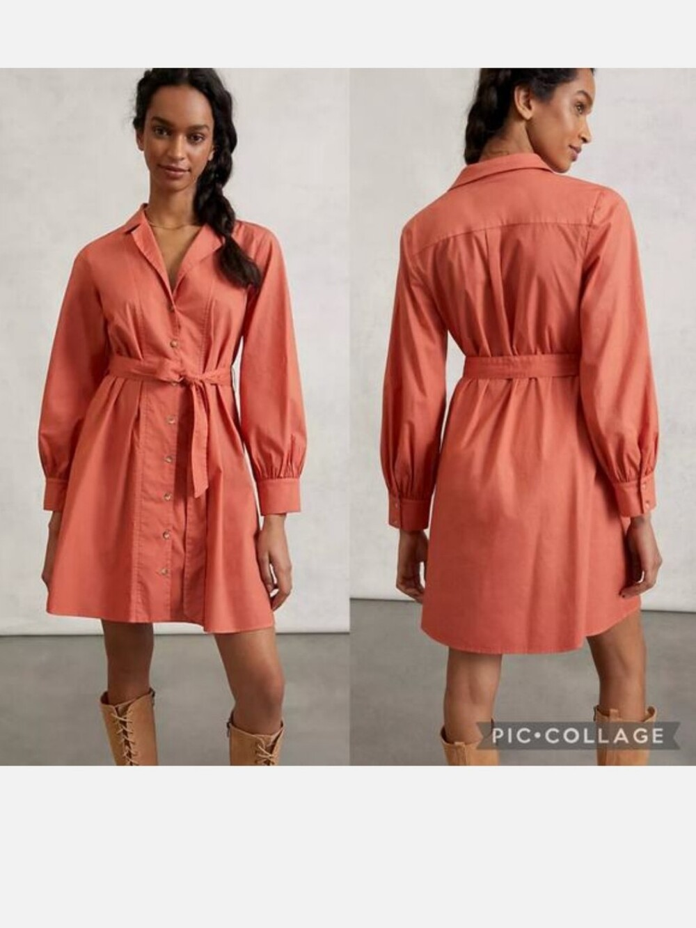 Anthropologie Amadi Red Long Sleeve Button Front Belted Mini Shirt Dress M NWT
